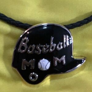 Baseball Mom Black and Silver Pendant (can be worn as a pin or on a necklace).